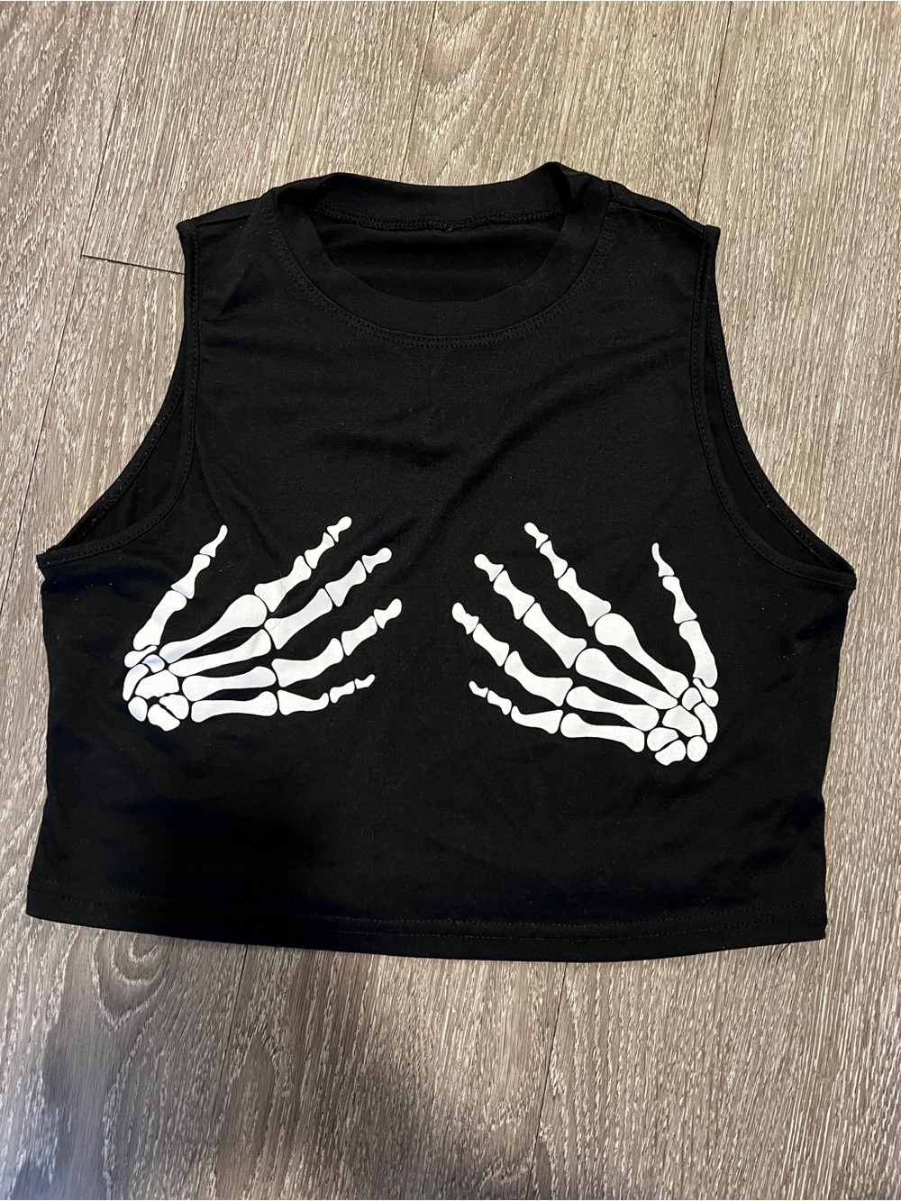 Black Crop Tank with White Skeleton Hand Print